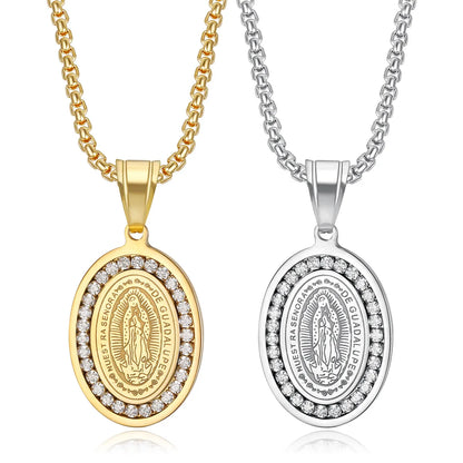 1 Piece 43*23mm 60cm Titanium Steel Zircon Gold Plated Portrait Geometric Pendant Chain