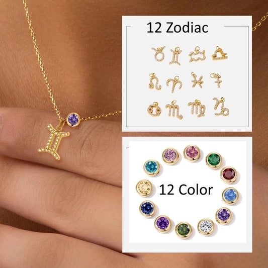 1 Piece 45cm 304 Stainless Steel Birthstone Zircon Round Constellation Pendant Beads Chain