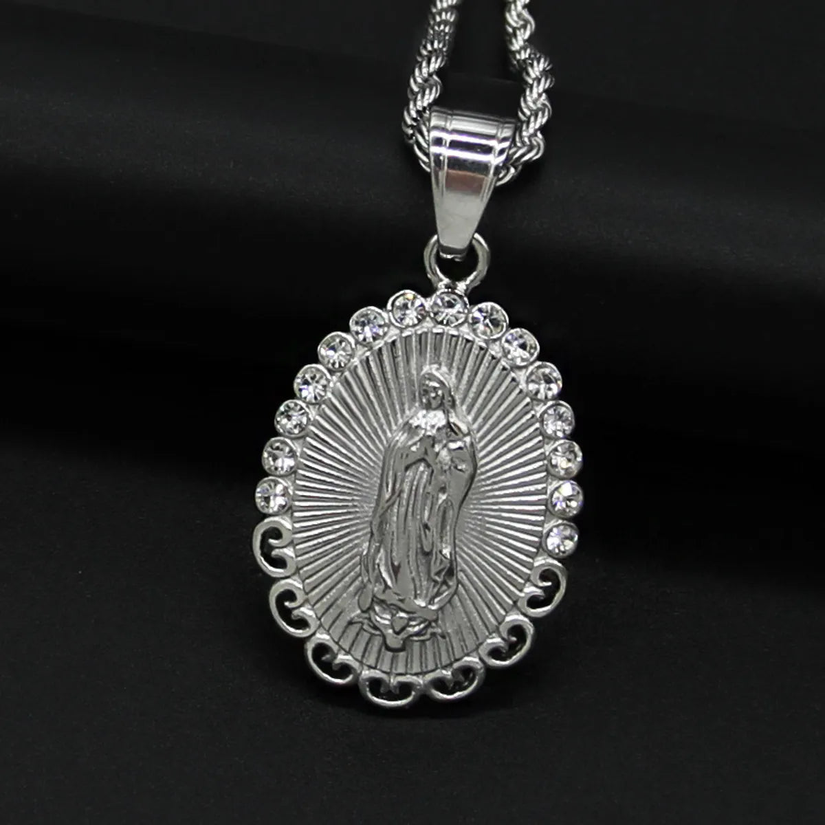 1 Piece 49*26mm 316 Stainless Steel  Rhinestones Virgin Mary Pendant