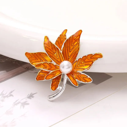 1 Piece 4.2*4.1cm Zinc Alloy Artificial Pearls Maple Leaf DIY Ornament Accessories