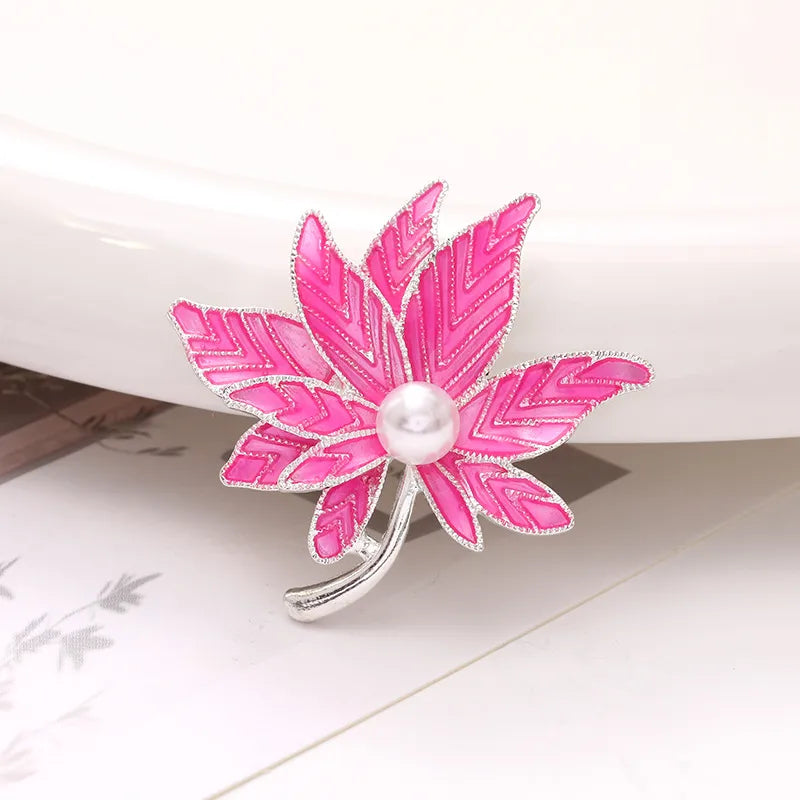 1 Piece 4.2*4.1cm Zinc Alloy Artificial Pearls Maple Leaf DIY Ornament Accessories