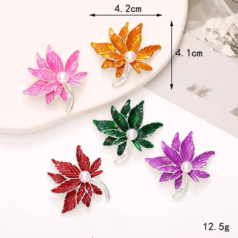 1 Piece 4.2*4.1cm Zinc Alloy Artificial Pearls Maple Leaf DIY Ornament Accessories