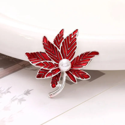 1 Piece 4.2*4.1cm Zinc Alloy Artificial Pearls Maple Leaf DIY Ornament Accessories