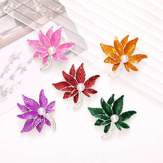 1 Piece 4.2*4.1cm Zinc Alloy Artificial Pearls Maple Leaf DIY Ornament Accessories