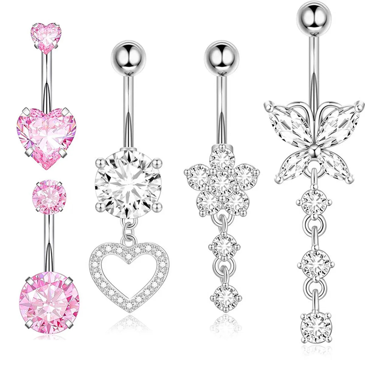 1 Piece 5 Pieces Belly Rings Simple Style Heart Shape Butterfly 316 Stainless Steel  Inlay Zircon