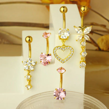 1 Piece 5 Pieces Belly Rings Simple Style Heart Shape Butterfly 316 Stainless Steel  Inlay Zircon