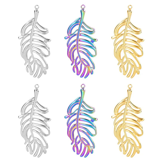 1 Piece 50x22mm Hole 2~2.9mm 304 Stainless Steel 18K Gold Plated Leaves Pendant