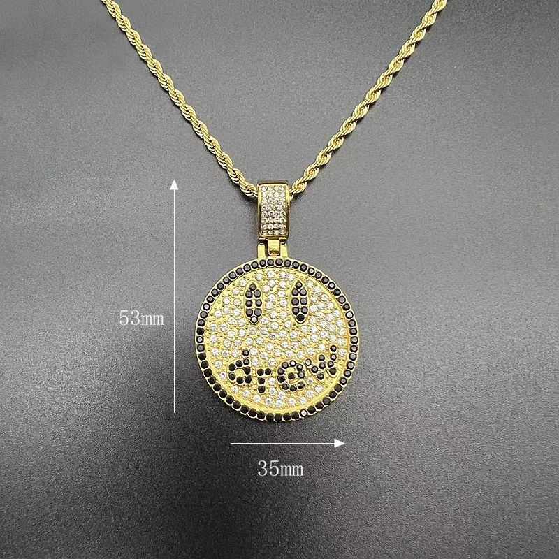 1 Piece 53*35mm 61CM 316 Stainless Steel  Rhinestones Gold Plated Geometric Smile Face Pendant Chain