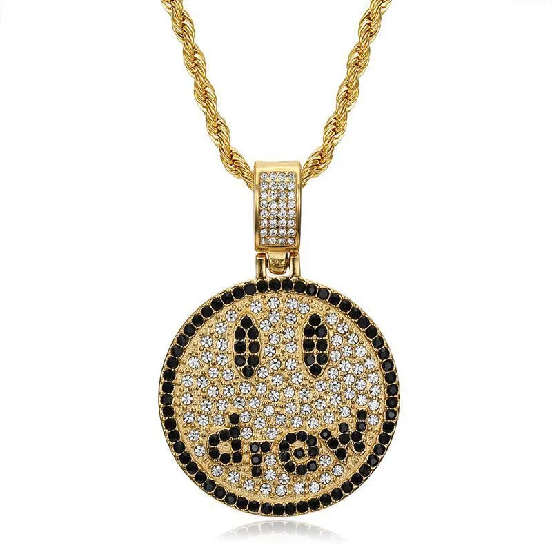 1 Piece 53*35mm 61CM 316 Stainless Steel  Rhinestones Gold Plated Geometric Smile Face Pendant Chain