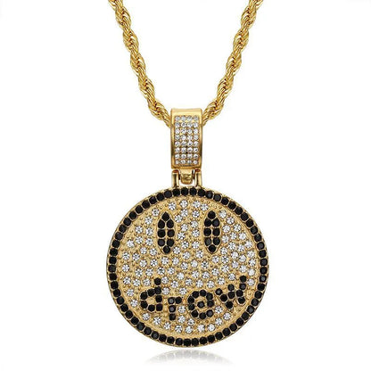 1 Piece 53*35mm 61CM 316 Stainless Steel  Rhinestones Gold Plated Geometric Smile Face Pendant Chain