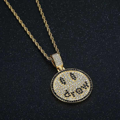 1 Piece 53*35mm 61CM 316 Stainless Steel  Rhinestones Gold Plated Geometric Smile Face Pendant Chain