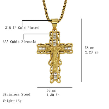 1 Piece 58*33mm 316 Stainless Steel  Zircon Cross Pendant