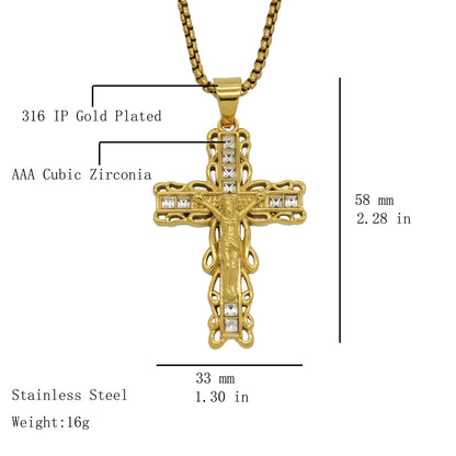 1 Piece 58*33mm 316 Stainless Steel  Zircon Cross Pendant