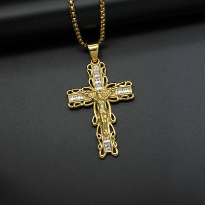 1 Piece 58*33mm 316 Stainless Steel  Zircon Cross Pendant