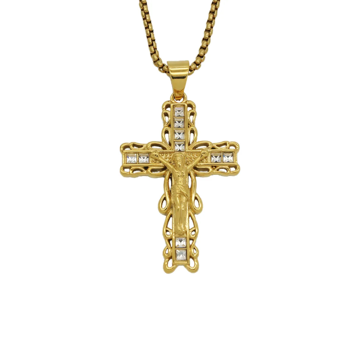 1 Piece 58*33mm 316 Stainless Steel  Zircon Cross Pendant