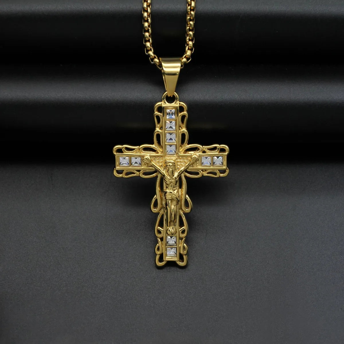 1 Piece 58*33mm 316 Stainless Steel  Zircon Cross Pendant