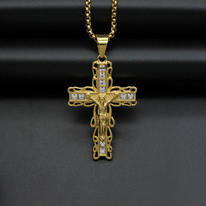 1 Piece 58*33mm 316 Stainless Steel  Zircon Cross Pendant