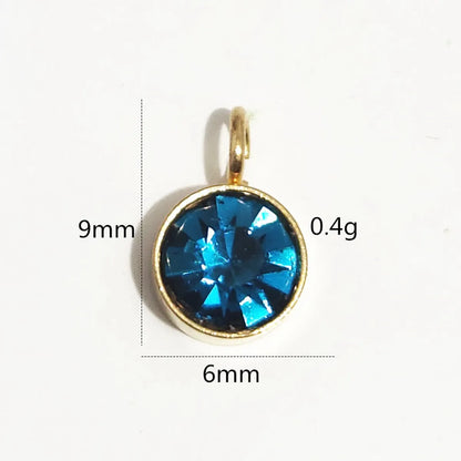 1 Piece 6*9mm 304 Stainless Steel Rhinestones Birthstone Round Pendant