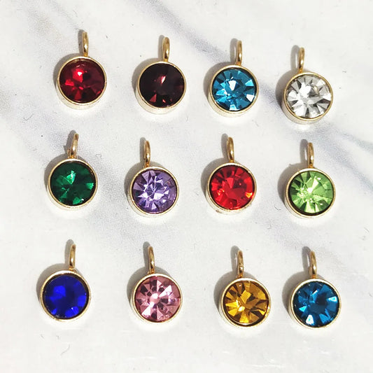 1 Piece 6*9mm 304 Stainless Steel Rhinestones Birthstone Round Pendant