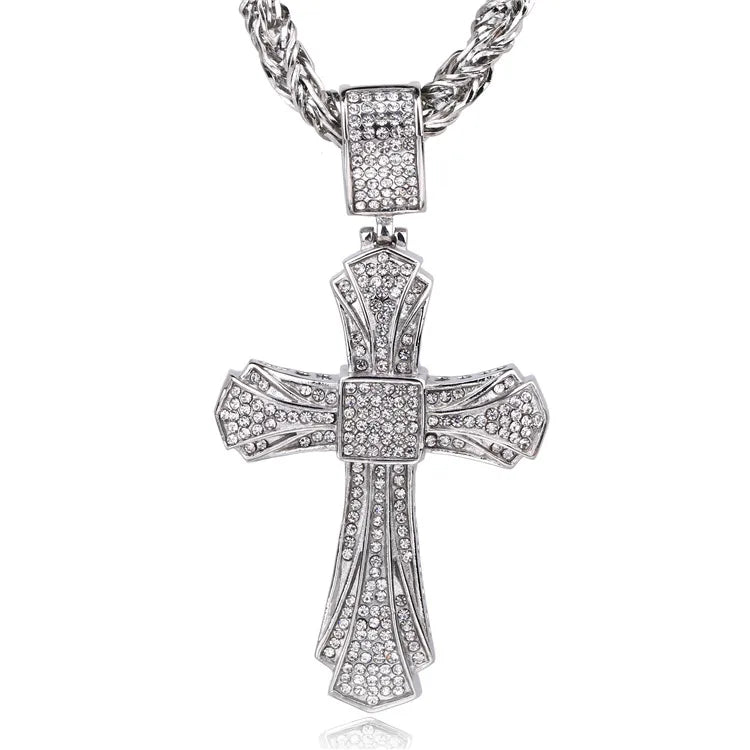 1 Piece 62*42mm Titanium Steel Rhinestones Cross Pendant