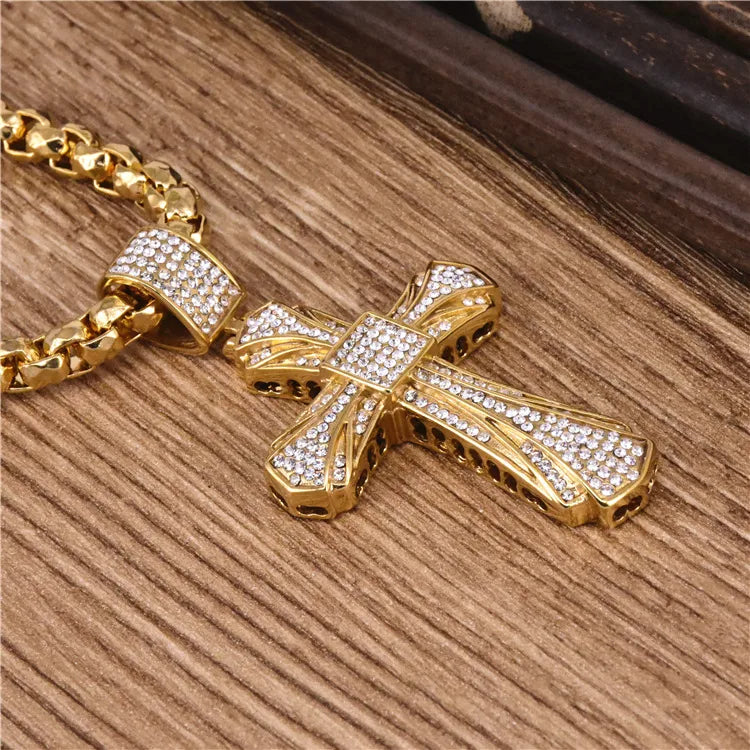 1 Piece 62*42mm Titanium Steel Rhinestones Cross Pendant