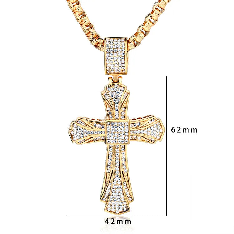 1 Piece 62*42mm Titanium Steel Rhinestones Cross Pendant