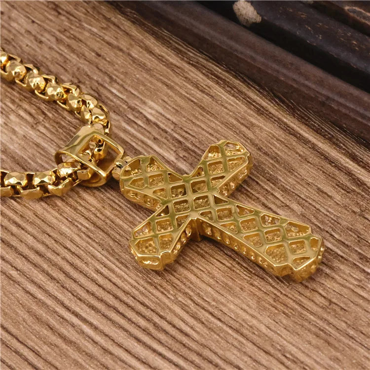 1 Piece 62*42mm Titanium Steel Rhinestones Cross Pendant