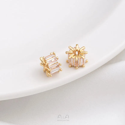 1 Piece 6.5.* 5mm 7 * 3mm 8 * 4mm Copper Zircon 14K Gold Plated Geometric Solid Color Polished Spacer Bars