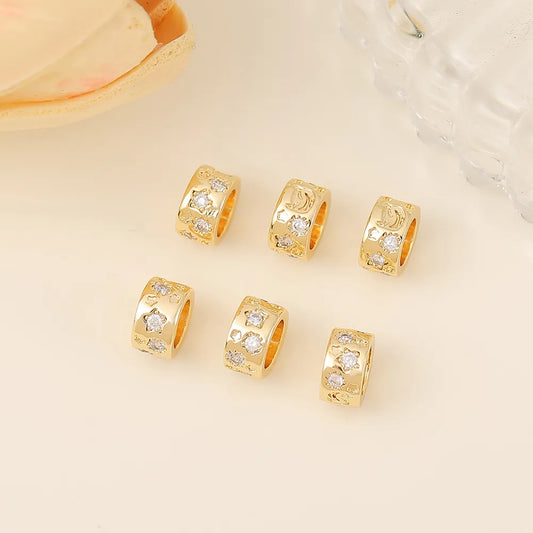 1 Piece 7.5*4.5mm 5mm Copper Zircon 18K Gold Plated Round Star Polished Beads Spacer Bars