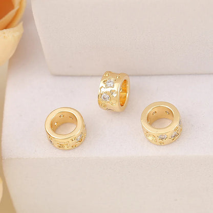 1 Piece 7.5*4.5mm 5mm Copper Zircon 18K Gold Plated Round Star Polished Beads Spacer Bars