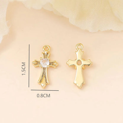 1 Piece 8 * 15mm Copper Zircon 18K Gold Plated White Gold Plated Cross Polished Pendant