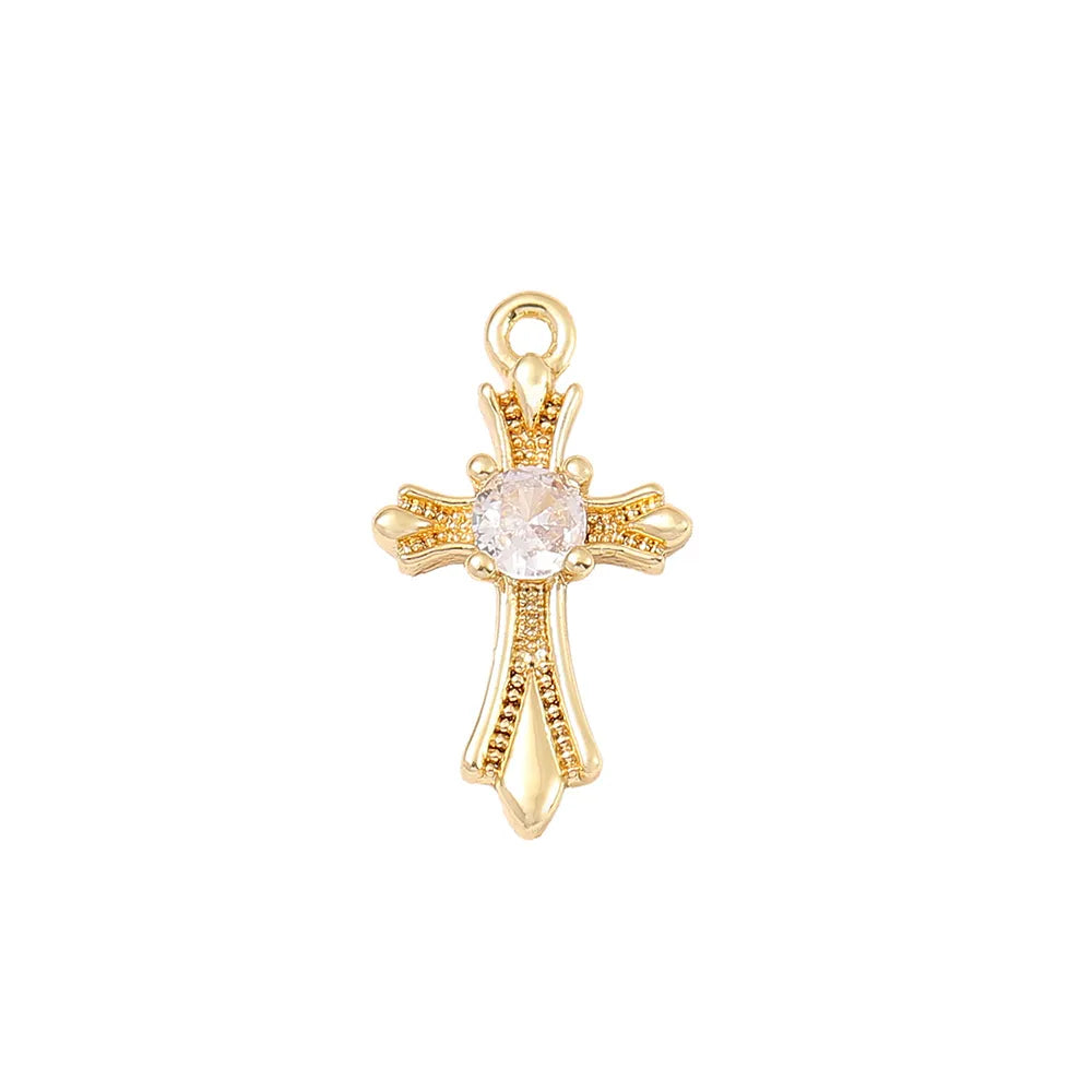 1 Piece 8 * 15mm Copper Zircon 18K Gold Plated White Gold Plated Cross Polished Pendant