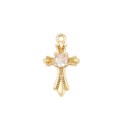 1 Piece 8 * 15mm Copper Zircon 18K Gold Plated White Gold Plated Cross Polished Pendant