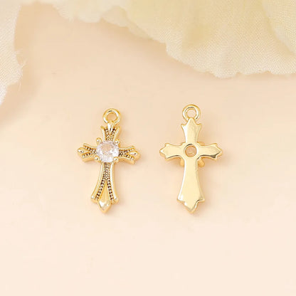 1 Piece 8 * 15mm Copper Zircon 18K Gold Plated White Gold Plated Cross Polished Pendant