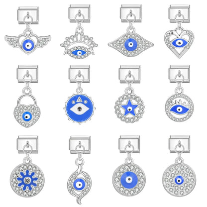 1 Piece 9*10mm 304 Stainless Steel Zircon Heart Shape Eye Italian Charms