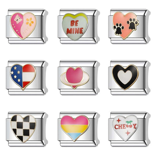 1 Piece 9*10mm Titanium Steel Letter Color Block Heart Shape Italian Charms