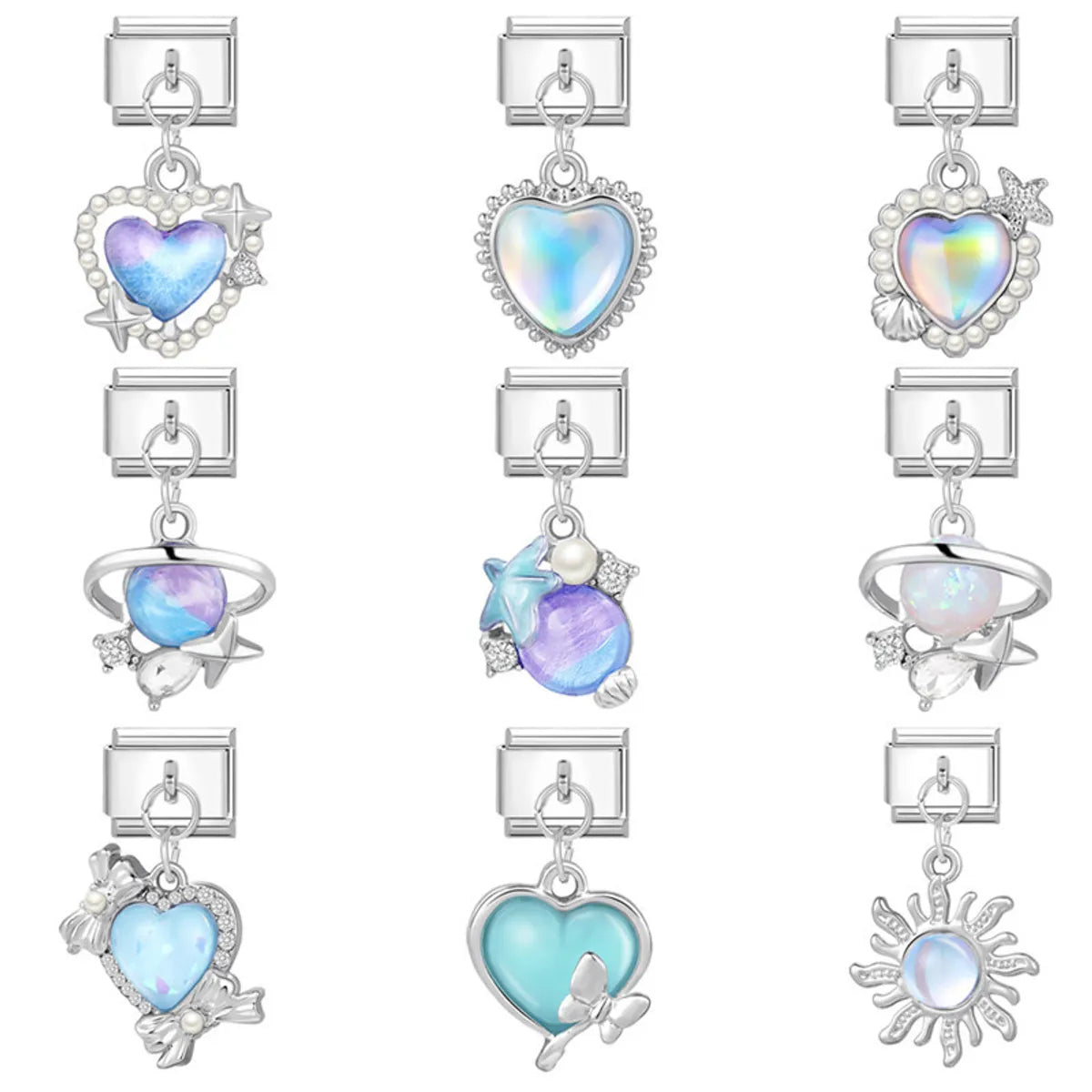 1 Piece 9*10mm Titanium Steel Zircon Star Heart Shape Butterfly Italian Charms