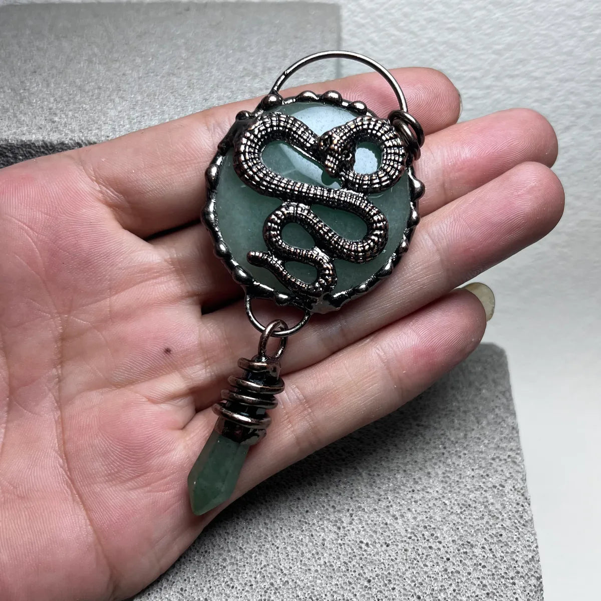 1 Piece 9.5*4.3cm Green Aventurine Copper Snake Pendant