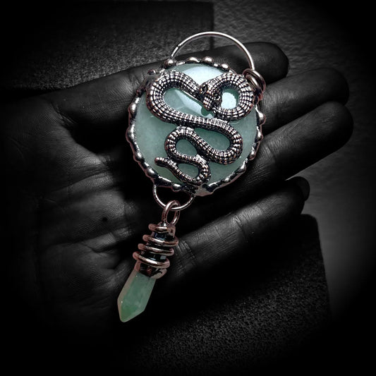 1 Piece 9.5*4.3cm Green Aventurine Copper Snake Pendant