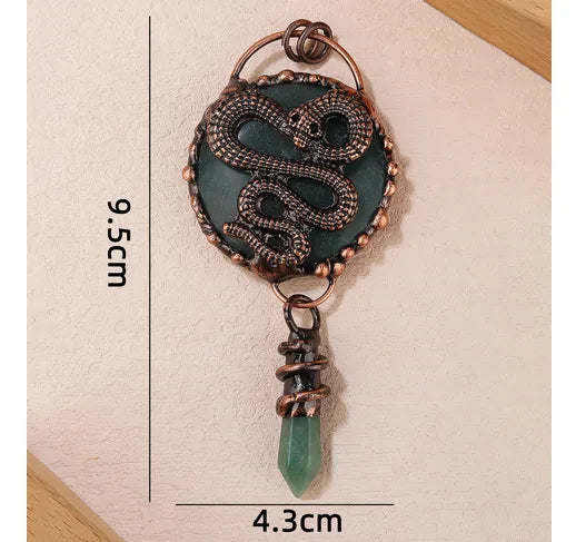 1 Piece 9.5*4.3cm Green Aventurine Copper Snake Pendant