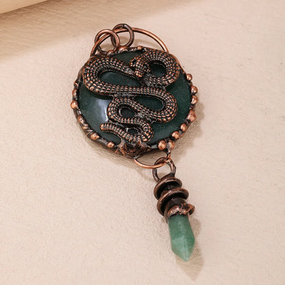 1 Piece 9.5*4.3cm Green Aventurine Copper Snake Pendant