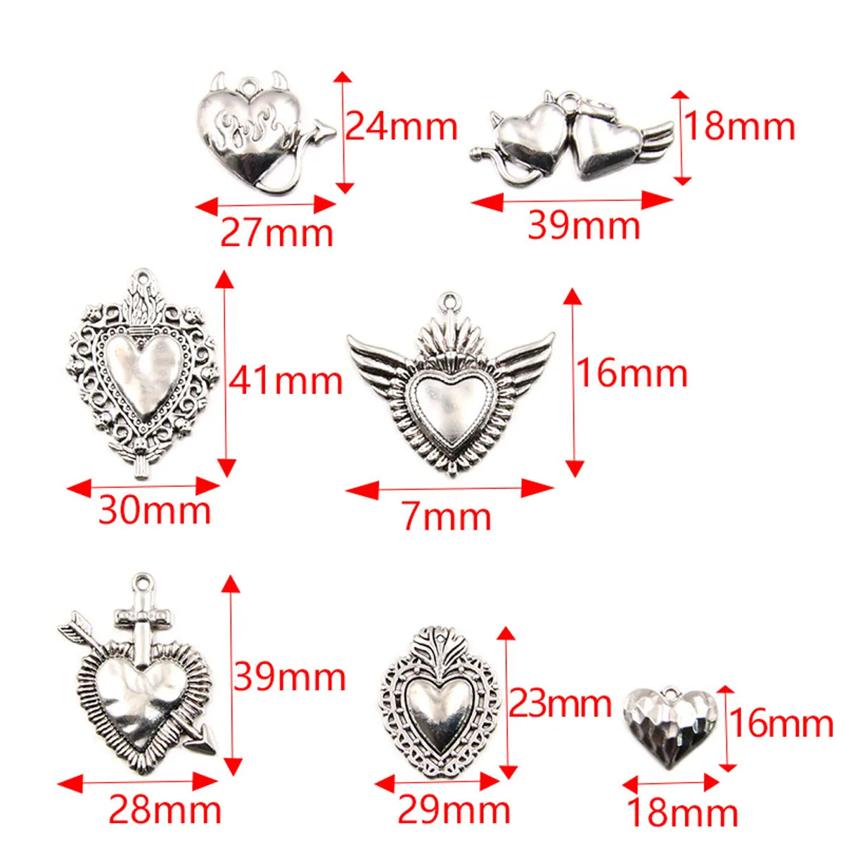 1 Piece Alloy Heart Shape Skull Pendant