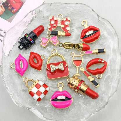 16 Models Per Model 1, 16/Bag Alloy Lipstick Lips Bow Knot Pendant