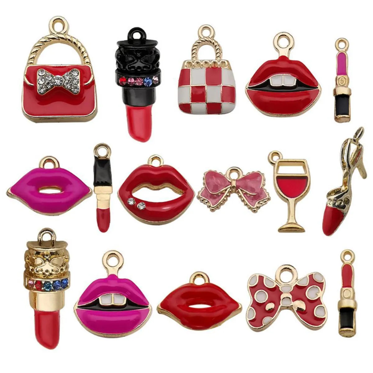 16 Models Per Model 1, 16/Bag Alloy Lipstick Lips Bow Knot Pendant