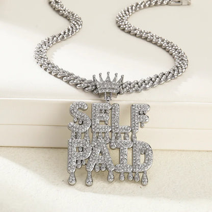 1PC Self Paid Charm Pendant Necklace Jewelry Hip Hop Cuban Chain Full Diamond Stone Rapper Punk Street Gold Jewelry With Rhinestone