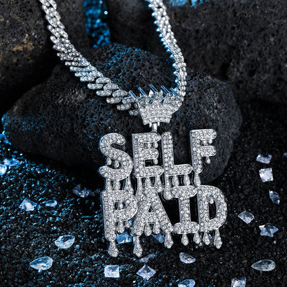 1PC Self Paid Charm Pendant Necklace Jewelry Hip Hop Cuban Chain Full Diamond Stone Rapper Punk Street Gold Jewelry With Rhinestone