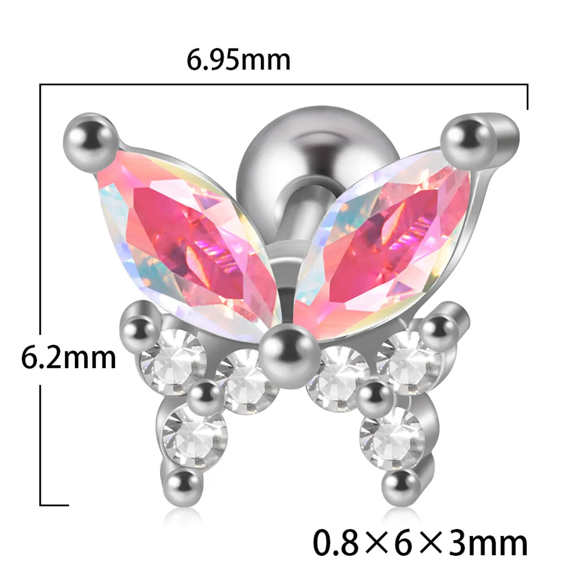 1 Piece Ear Cartilage Rings & Studs Artistic Butterfly 304 Stainless Steel Turquoise Zircon Inlay Turquoise Zircon