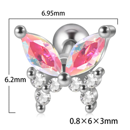 1 Piece Ear Cartilage Rings & Studs Artistic Butterfly 304 Stainless Steel Turquoise Zircon Inlay Turquoise Zircon