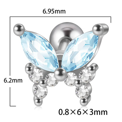 1 Piece Ear Cartilage Rings & Studs Artistic Butterfly 304 Stainless Steel Turquoise Zircon Inlay Turquoise Zircon