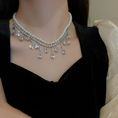 1 Piece Baroque Style Water Droplets Rhinestone Pearl Inlay Zircon Women's Layered Necklaces